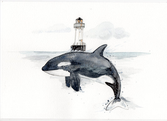 A4 Print - Orca Whale & Ardrossan Lighthouse
